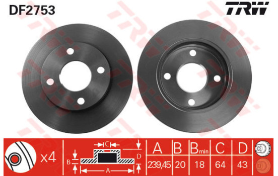 Bromsskiva DF2753 TRW