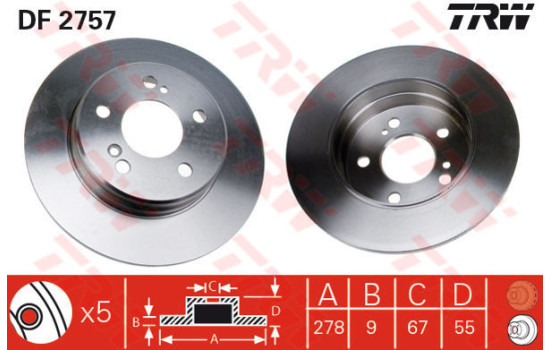 Bromsskiva DF2757 TRW