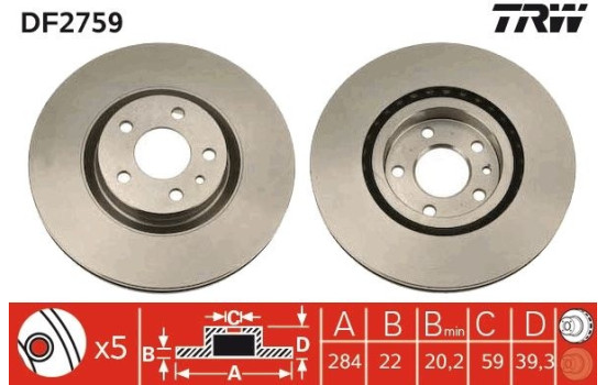 Bromsskiva DF2759 TRW