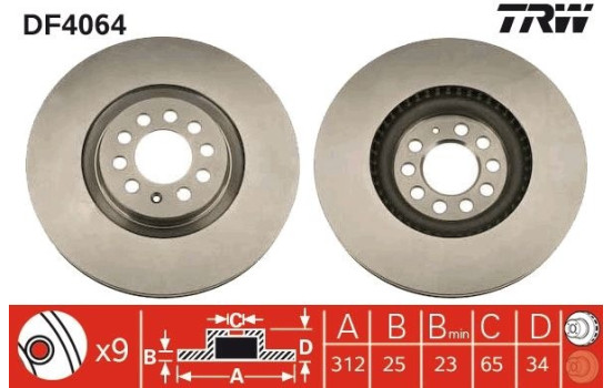 Bromsskiva DF4064 TRW, bild 2