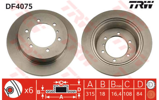 Bromsskiva DF4075 TRW