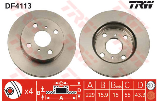 Bromsskiva DF4113 TRW