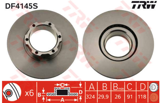 Bromsskiva DF4145S TRW