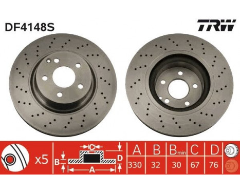 Bromsskiva DF4148S TRW, bild 2