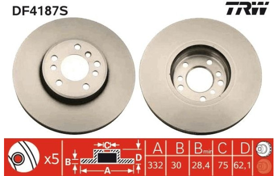 Bromsskiva DF4187S TRW, bild 2