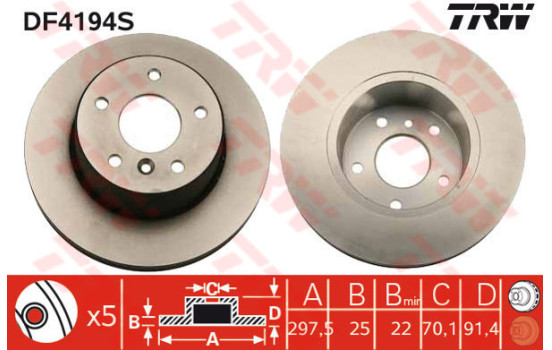 Bromsskiva DF4194S TRW
