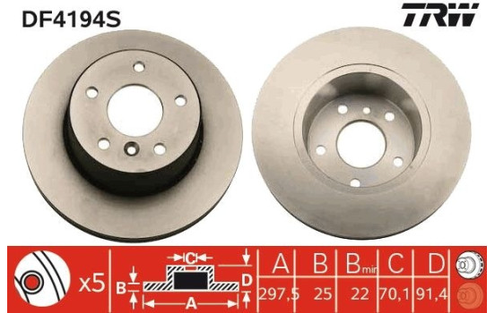 Bromsskiva DF4194S TRW, bild 2
