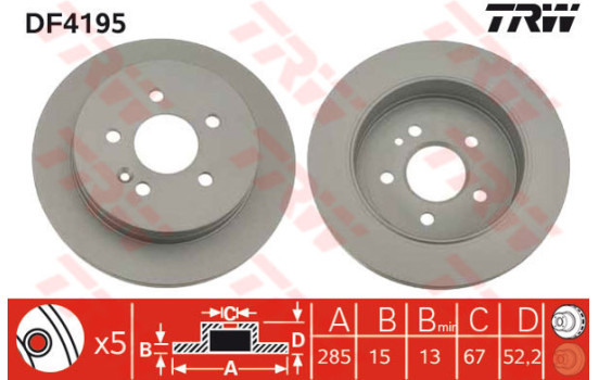 Bromsskiva DF4195 TRW