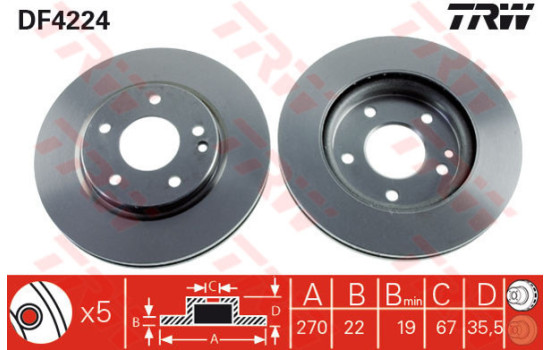Bromsskiva DF4224 TRW
