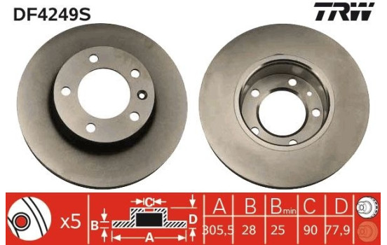 Bromsskiva DF4249S TRW, bild 3