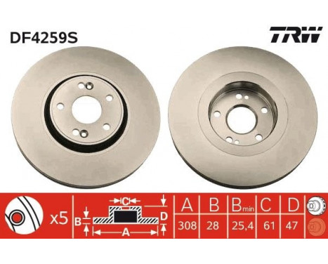 Bromsskiva DF4259S TRW, bild 2