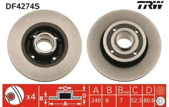 Bromsskiva DF4274S TRW, bild 2