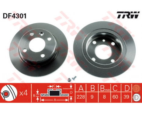 Bromsskiva DF4301 TRW