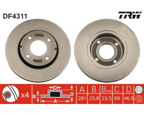 Bromsskiva DF4311 TRW