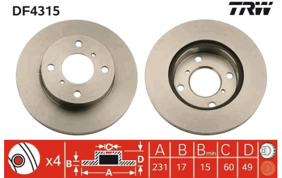 Bromsskiva DF4315 TRW, bild 2