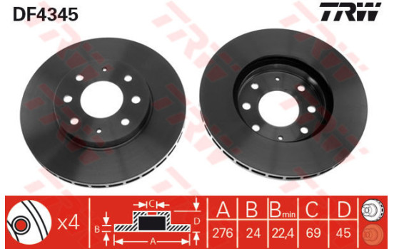 Bromsskiva DF4345 TRW