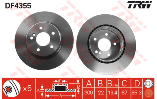 Bromsskiva DF4355 TRW