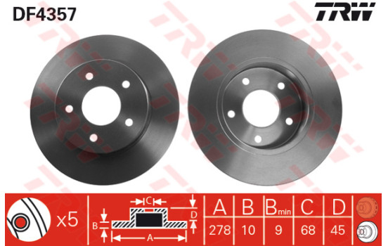 Bromsskiva DF4357 TRW