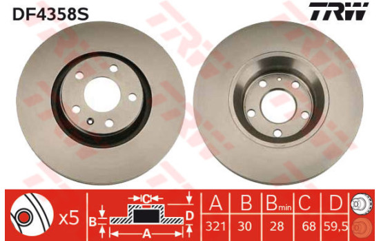 Bromsskiva DF4358S TRW
