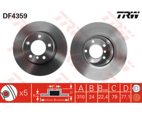 Bromsskiva DF4359 TRW