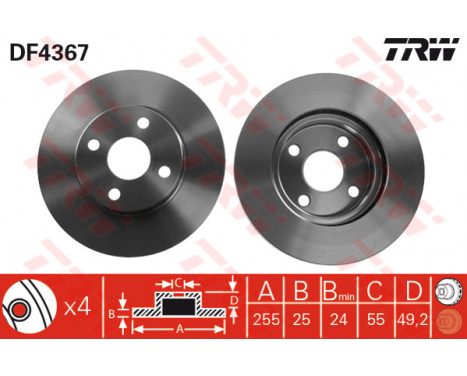 Bromsskiva DF4367 TRW