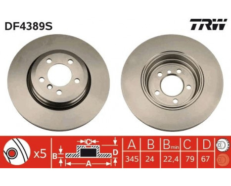 Bromsskiva DF4389S TRW, bild 2