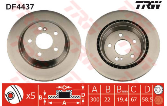 Bromsskiva DF4437 TRW