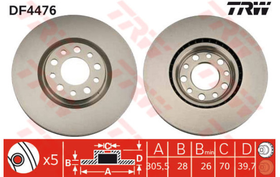 Bromsskiva DF4476 TRW