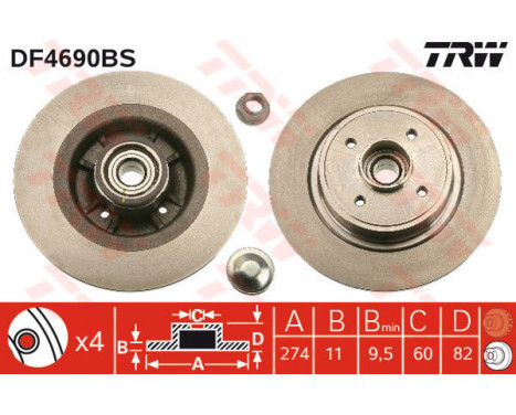 Bromsskiva DF4690BS TRW