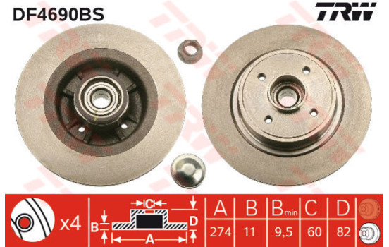Bromsskiva DF4690BS TRW