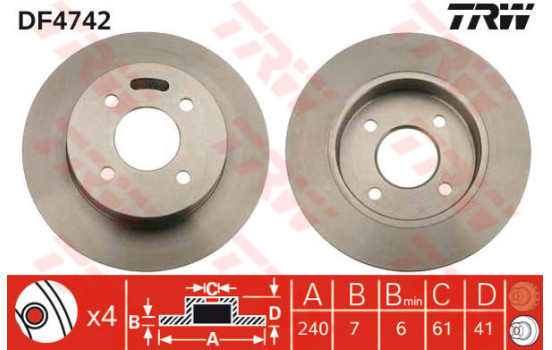 Bromsskiva DF4742 TRW
