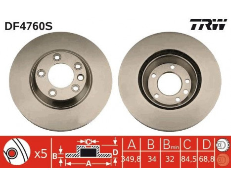 Bromsskiva DF4760S TRW