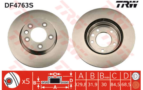 Bromsskiva DF4763S TRW