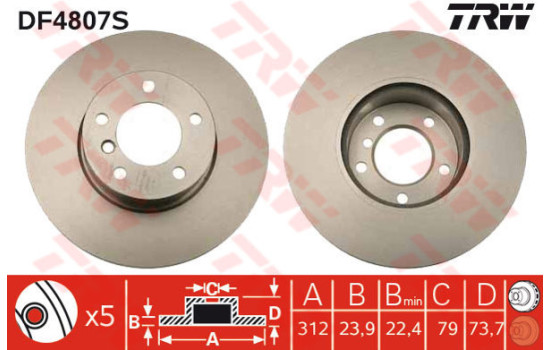 Bromsskiva DF4807S TRW