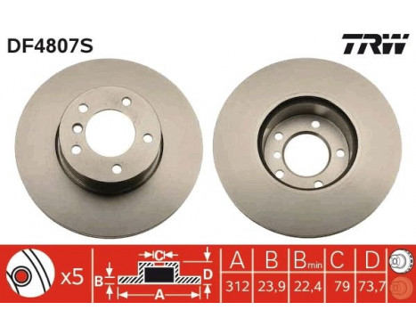 Bromsskiva DF4807S TRW, bild 2