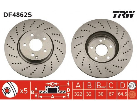 Bromsskiva DF4862S TRW, bild 2