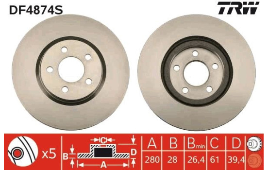 Bromsskiva DF4874S TRW, bild 2