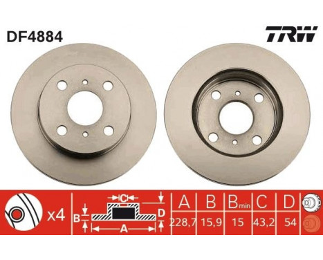 Bromsskiva DF4884 TRW