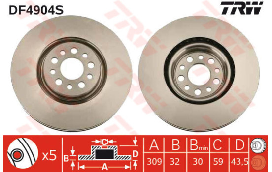 Bromsskiva DF4904S TRW