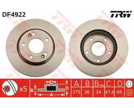 Bromsskiva DF4922 TRW