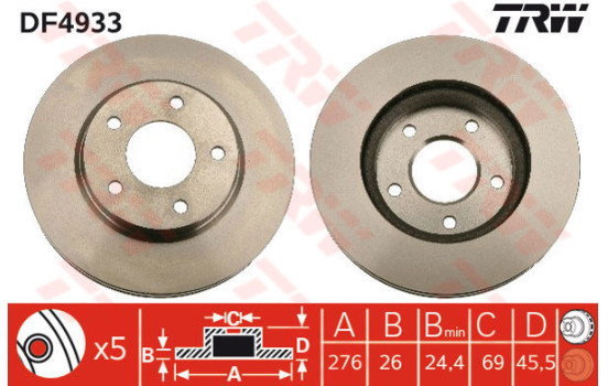 Bromsskiva DF4933 TRW