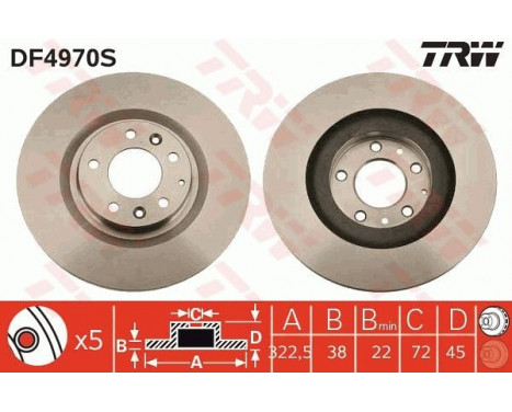 Bromsskiva DF4970S TRW, bild 2