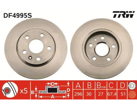 Bromsskiva DF4995S TRW, bild 2