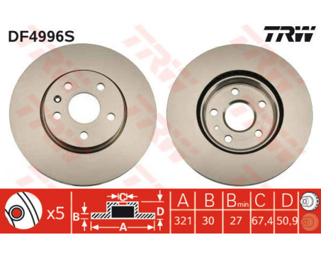 Bromsskiva DF4996S TRW