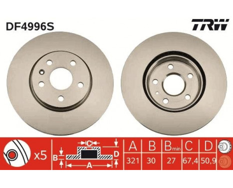 Bromsskiva DF4996S TRW, bild 3