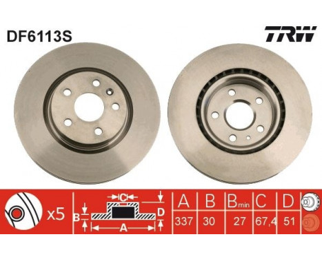 Bromsskiva DF6113S TRW, bild 2