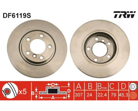 Bromsskiva DF6119S TRW, bild 2