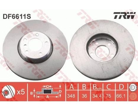Bromsskiva DF6611S TRW, bild 2
