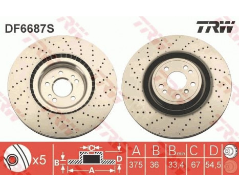 Bromsskiva DF6687S TRW, bild 2