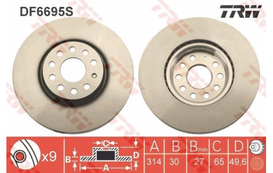 Bromsskiva DF6695S TRW, bild 2